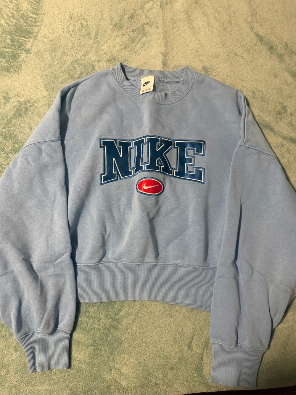 Nike Pastel Blue Crewneck Sweatshirt with Bold Logo